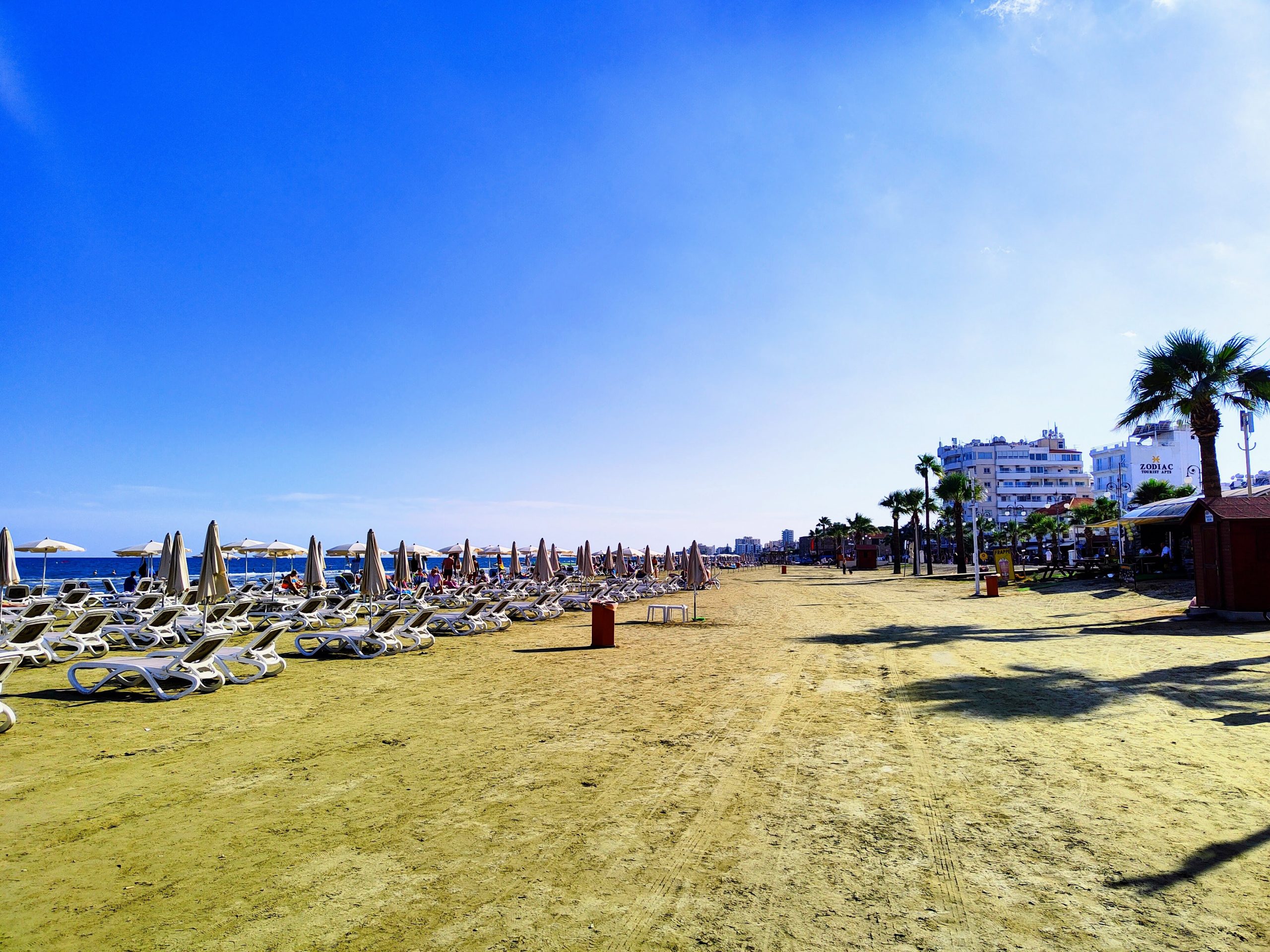 Finikoudes is a wide and long beach located in the center of Larnaca