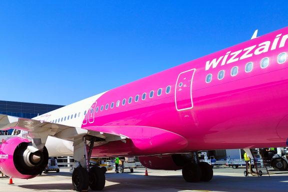 Wizzair Airbus airplane landed in Larnaca International Airport, Cyprus